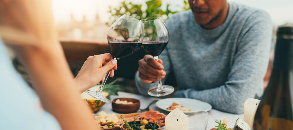 Couple having lunch at outdoor seating Restaurant